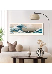 XXL-Wandbild Reinders "Hokusai - The Great Wave", blau (farbe bild(er): blau), B:156cm H:52cm T:2cm, MDF, Bilder, XXL-Wandbild, Wohnzimmer - Blau - MDF - Ber&uuml;hmte K&uuml;nstler - 156x52 cm