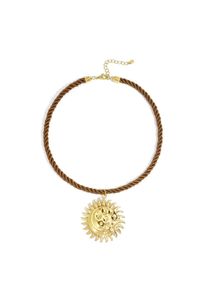 Adelia&acute;s Kette mit Anh&auml;nger ADELIA&acute;S "Halskette mit Sonnenanh&auml;nger, gedrehter Kordel 40 cm + 5 cm" Gr. 40, braun (kaffeebraun), Halsketten, Damen, 4cm, Edelstahl, Kette mit Anh&auml;nger, Modischer Modeschmuck mit plastischem Sonnenanh&auml;nger an gedrehter Kordel