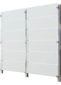 Zaun STAKET PRO, silber (silberfarben), Pfosten: 3 Stk., Edelstahl, Glas, Zaunelemente, Zaun, Glaszaun, Gesamtl&auml;nge: 2,265 m, 3 Pfosten