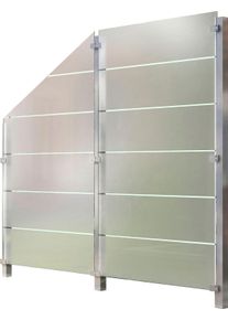 Zaun STAKET PRO, silber (silberfarben), Pfosten: 3 Stk., Edelstahl, Glas, Zaunelemente, Zaun, Glaszaun, Gesamtl&auml;nge: 2,29 m, 3 Pfosten