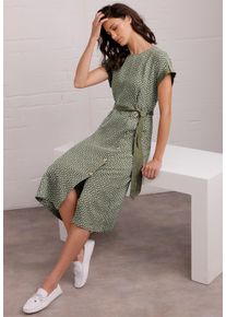 CR&Eacute;ATION L Sommerkleid CREATION L "Leinen-Kleid Druckkleid aus reinem Leinen", Damen, Gr. 38, Normalgr&ouml;&szlig;en, gr&uuml;n (khaki, wei&szlig;, bedruckt), Modisch, Rundhals, Kleider Sommerkleid