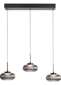 JUST LIGHT LED Pendelleuchte "NOCTIS", schwarz, 3, 1 Stk., Leuchten, H&ouml;henverstellbar, 3000K, Memoryfunktion, Rauchglas geriffelt, LED Pendelleuchte