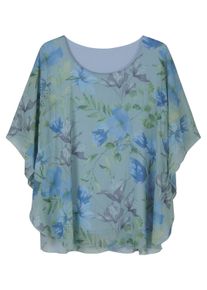 Longbluse sheego "Tunika Tunika in Cape-Form", Damen, Gr. 44, kalkmint, eisblau, bedruckt, Chiffon, Jersey, , Elegant, Rundhals, Blusen Longbluse