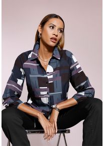 CR&Eacute;ATION L Klassische Bluse CREATION L "Lyocell-Bluse Druckbluse in softer Qualit&auml;t", Damen, Gr. 4, marine, champagner, bedruckt, Web, Stoff, , Modisch, Blusen Klassische Bluse