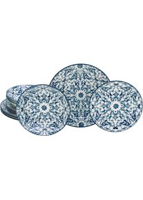 Teller-Set Creatable "Fresco Blau, Teller Set 12-tlg", blau, 12 Stk., Steingut, Geschirr-Sets, Teller-Set, Ornamentmotiv, Mediterran
