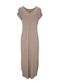 Jerseykleid Heine "Shirtkleid Maxikleid mit seitlichen Taschen", Damen, Gr. 42, Normalgr&ouml;&szlig;en, beige (sand), Modisch, V-Ausschnitt, Kleider Jerseykleid