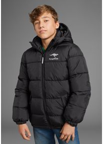 Winterjacke Kangaroos "warme Outdoor Steppjacke mit Kangaroos Print", Jungen, Gr. 140/146, schwarz, Web, Obermaterial: 100% Polyester. Futter: 100% Polyester. Wattierung: 100% Polyester, bedruckt, bequem h&uuml;ftlang, B&uuml;ndchen mit Gummizug, 20_1_3_Jacken Winterjacke, Winterwarme Jacke mit reflektierendem Logo-Print