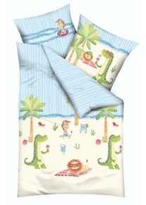 Kinderbettw&auml;sche KAEPPEL "Beach Day", bunt (aqua), B/L: 100cm x 135cm, 1 Stk., 1 Stk., Renforc&eacute;, B/L: 40cm x 60cm, 2, Renforc&eacute;, Obermaterial: 100% Baumwolle, Bettw&auml;sche, Kinderbettw&auml;sche