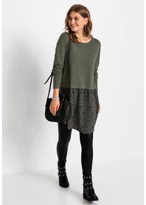 Jerseykleid WITT "Kleid Freizeitkleid in 2-in-1-Optik", Damen, Gr. 44, Normalgr&ouml;&szlig;en, gr&uuml;n (khaki, schwarz, gemustert), Casual, Rundhals, Kleider Jerseykleid