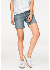 Jeansshorts Heine "Jeans-Shorts Jeansshort mit Beinaufschlag", Damen, Gr. 44, Normalgr&ouml;&szlig;en, blau (blau stone), Modisch, slim fit, Jeans Jeansshorts