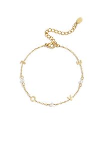 Adelia&acute;s Charm-Armband ADELIA&acute;S "Charmarmband mit LOVE-Schriftzug und Perlen, goldfarben, 17 cm" Gr. 17, gold (goldfarben), Armb&auml;nder, Damen, 17cm, Edelstahl, Charm-Armband, Modeschmuck mit LOVE-Schriftzug und wei&szlig;en Perlen