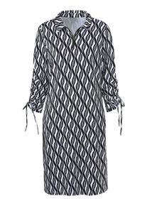 Polokleid Heine "Jersey-Kleid Jerseykleid mit &Auml;rmel-Raffungen", Damen, Gr. 48, Normalgr&ouml;&szlig;en, schwarz-wei&szlig; (schwarz, wei&szlig;, bedruckt), Modisch, Kleider Polokleid
