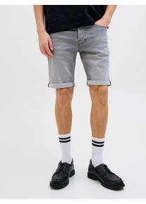 Shorts JACK & JONES "JJIRICK JJICON I.K. SHORTS GE 063 SN", Herren, Gr. L, N-Gr, grau (grau denim), Web, Obermaterial: 76% Baumwolle, 22% Polyester, 2% Elasthan, unifarben, regular fit kniefrei, Hosen Shorts, im Five-Pocket Style