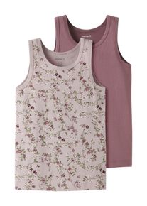 Unterhemd name it "NMFTANK TOP 2P VIOLETFLOWER NOOS", M&auml;dchen, Gr. 116, 2 Stk., N-Gr, rosa (violet ice pack:w, wistful mauve), Jersey, Obermaterial: 95% Baumwolle, 5% Elasthan, bedruckt, unifarben, Rundhals, Unterhemden Unterhemd, Baumwollmischung, uni und bedruckt im Set