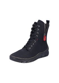 Winterboots RIEKER, Damen, Gr. 38, Warmfutter, schwarz (schwarz, grau), Nubuklederimitat, unifarben mit Farbeinsatz, Schuhe Winterboots, Schn&uuml;rstiefelette mit praktischem Rei&szlig;verschluss