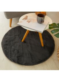Hochflor-Teppich OTTO HOME "Lugano", grau (anthrazit), H:30mm &Oslash;:120cm, Teppiche, Hochflor-Teppich, Kunstfell, Uni Farben, sehr weich & kuschelig