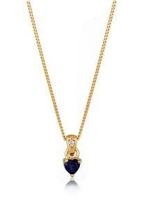 Silberkette Elli DIAMONDS "Halskette Herz Saphir Laborgez&uuml;chteter Diamant (0.004 ct) 925 Silber" Gr. 45, gold, Halsketten, Damen, Silber 925 (Sterlingsilber), Silberkette
