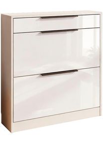 Schuhschrank BORCHARDT M&Ouml;BEL "Tom, Breite 89cm, bis Schuhgr&ouml;&szlig;e 44", wei&szlig;, gl&auml;nzend, B:89cm H:96cm T:24cm, Holzwerkstoff, Schr&auml;nke, Schuhschrank, Metallgriffe, 1 Schubfach, 2 Klappen