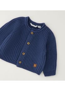 Cardigan MINIBANDA "BABY BOY KNITWEAR", Jungen, Gr. 98, blau (avion, grau), 80% Baumwolle, 20% Wolle, Strickjacken Cardigan