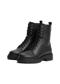 Schn&uuml;rstiefelette Tommy Hilfiger "TH EMBOSS GRAIN LEATHER BOOT", Damen, Gr. 40, Leder Textil, schwarz, Nappaleder, Schuhe Schn&uuml;rstiefelette, Blockabsatz, Schn&uuml;rboots mit praktischem Innenrei&szlig;verschluss