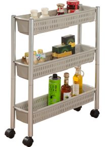 Rollwagen Ruco, beige (alu, beige, grau), B:18cm H:62cm T:51,5cm, Aluminium, Rollwagen, Rollwagen, f&uuml;r die Nische, mt drei ger&auml;umigen K&ouml;rben, Aluminium/Kunststoff
