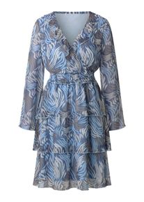 Jerseykleid WITT "Webkleid Webkleid in Stufenform", Damen, Gr. 46, Normalgr&ouml;&szlig;en, grau, eisblau, bedruckt, Elegant, V-Ausschnitt, Kleider Jerseykleid