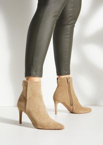 High-Heel-Stiefelette Lascana "Herbststiefelette, Stiefel", Damen, Gr. 41, Textil, beige, Obermaterial: 100% Textilmaterial. Decksohle: 100% Lederimitat. Futter: 100% Textilmaterial. Laufsohle: 100% Synthetik, unifarben, Basic,festlich, Schuhe High-Heel-Stiefelette, in elegant spitz zulaufender Form VEGAN