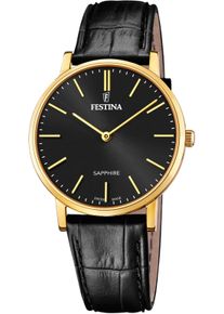 Quarzuhr Festina "Swiss Made Collection", schwarz (schwarz, schwarz, goldfarben, schwarz), Armbanduhren, Damen, goldfarben, Quarzuhr, Armbanduhr, Herrenuhr, Damenuhr, Lederband, Saphirglas, Swiss Made