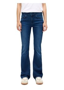Bootcut-Jeans Mustang "Damen Style Shelby Slim Boot", Damen, Gr. 31, L&auml;nge 34, blau (682 mittelblau), Denim/Jeans, 78% Baumwolle, 10% Lyocell, 9% Elastomultiester, 3% Elasthan, unifarben, bootcut fit, Jeans Bootcut-Jeans