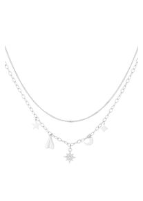 Adelia&acute;s Kette mit Anh&auml;nger ADELIA&acute;S "Layering-Halskette mit Sonnen-, Mond- und Sternanh&auml;ngern 41 cm + 5 cm" Gr. 41, silber (silberfarben), Halsketten, Damen, 41cm, Edelstahl, Kette mit Anh&auml;nger, Die zweireihige Gestaltung mit Sonnen-, Mond- und Sternanh&auml;ngern verleiht diesem Modeschmuck eine modische Note