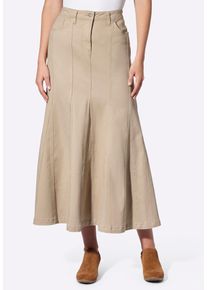 Bahnenrock Heine "Twillrock Godetrock aus Twill", Damen, Gr. 50, braun (beige), Denim/Jeans;Twill, , Modisch, R&ouml;cke Bahnenrock