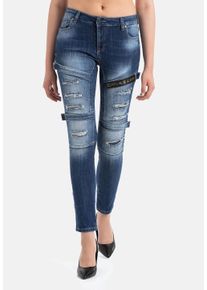 Cipo & Baxx Slim-fit-Jeans CIPO & BAXX "WD383", Damen, Gr. W31 L32, L&auml;nge 32, blau, Casual, slim fit, Jeans Slim-fit-Jeans, im coolen Biker-Look in Skinny Fit, WD383