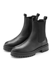 Stiefelette French Connection "Chelseaboots, Schlupfstiefel, Bikerboots, Sommerstiefelette", Damen, Gr. 38, Schafsleder, schwarz, Obermaterial: 100% Rindsleder. Decksohle: 100% Schafsleder. Futter: 50% Lederimitat, 50% Textilmaterial. Laufsohle: 100% Synthetik, unifarben, Basic, 23_1_Schuhe Stiefelette, aus Leder mit Stretch-Eins&auml;tzen, Lederstiefelette
