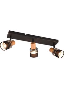 Trio LEUCHTEN Deckenstrahler "NANDINI, Spot exkl E14 max 10W, flexibel drehbarer Spot", schwarz matt, holz, 3, H: 17cm, 1 Stk., Leuchten, Deckenspot mit Schirm aus Holz, Stoff und Metall, &Oslash;7cm Schirm, Deckenstrahler