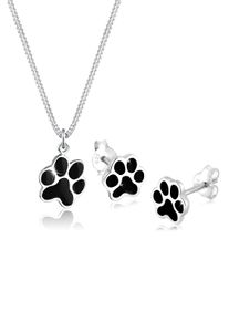 Ohrring und Ketten Set Elli "Schmuckset Pfote Schwarzes Emaille 925 Sterling Silber" Gr. 45, schwarz, Schmuck_Sets, Damen, Blacklist, Silber 925 (Sterlingsilber), Ohrring und Ketten Set