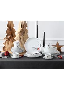 Kombiservice Creatable "Luna Hirsch", wei&szlig;, 30 Stk., Porzellan, Geschirr-Sets, Kombiservice, winterliches Hirsch-Motiv