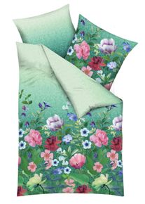 Bettw&auml;sche Kaeppel "Wildblumen", bunt (smaragd), B/L: 155cm x 200cm, 1 Stk., 1 Stk., Satin, B/L: 80cm x 80cm, 2, Satin, Obermaterial: 100% Baumwolle, Bettw&auml;sche, Bettw&auml;sche