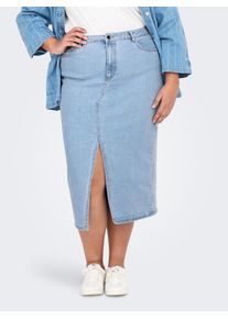 Jeansrock Only CARMAKOMA "CARSIRI FRONT SLIT SKIRT DNM GUA NOOS", Damen, Gr. 54, blau (light blau denim), Denim/Jeans, Obermaterial: 74% Baumwolle, 25% Polyester, 1% Elasthan, unifarben, wadenlang, R&ouml;cke Jeansrock