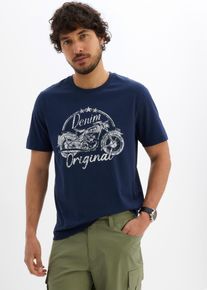 T-Shirt bonprix, Herren, Gr. 60/62 (XXL), blau (dunkelblau bedruckt), Obermaterial: 100% Baumwolle, regular fit, Shirts T-Shirt, mit Rundhalsausschnitt, Kurzarm-Design, aus Baumwolle, Regular Fit