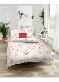Bettw&auml;sche Kaeppel "Delicate", rosa (rot), B/L: 155cm x 200cm, 1 Stk., 1 Stk., Mako-Interlock-Jersey, B/L: 80cm x 80cm, 2, Mako-Interlock-Jersey, Obermaterial: 100% Baumwolle, Bettw&auml;sche, Bettw&auml;sche, Mit Blumen