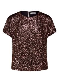 BETTY & CO Klassische Bluse BETTY & CO "Blusenshirt mit Pailletten", Damen, Gr. 42, braun (schwarz, braun), Blusen Klassische Bluse