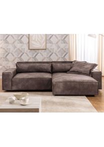 Ecksofa OTTO HOME "KINLEE Design-Sofa mit Recamiere rechts/links, Ma&szlig;e B/T/H 251/144/70cm", braun (beige), B:251cm H:70cm T:144,5cm, 100% Polyester, Sofas, Ecksofa, L-Form mit Wellenunterfederung, ohne Bettfunktion, modern und beguem