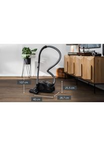 Siemens Bodenstaubsauger "synchropower VS06A212, Made in Germany, Hygiene-Filter, kompakt", schwarz, B:28,7cm H:25,5cm T:40cm, Bodenstaubsauger, hohe Saugkraft, spezielle Hartbodend&uuml;se, integriertes Zubeh&ouml;r, schwarz, Bodenstaubsauger