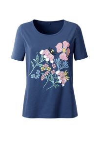 T-Shirt SIEH AN "Shirt Kurzarmshirt mit Bl&uuml;ten-Druck", Damen, Gr. 48, blau (jeansblau, bedruckt), Elegant, Rundhals, Shirts T-Shirt