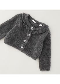 Cardigan MINIBANDA "BABY GIRL KNITWEAR", M&auml;dchen, Gr. 96, grau (melange grau), 77% Polyester, 22% Polyamid, 1% Elastan, Strickjacken Cardigan