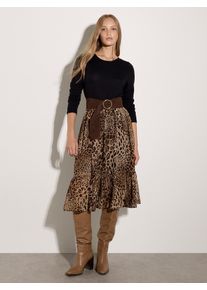 Strickkleid Apricot "Midikleid", Damen, Gr. 1, Normalgr&ouml;&szlig;en, gestrickt, braun (schwarz), gestrickt, , Modisch, normal, Rundhals, Gerippt, Kleider Strickkleid, mit Animal-Print