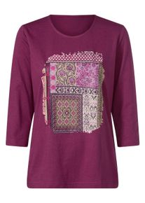 T-Shirt SIEH AN "3/4-Arm-Shirt 3/4-Arm-Shirt mit Patchwork-Muster", Damen, Gr. 5, lila (malve, traube), Modisch, Rundhals, Shirts T-Shirt
