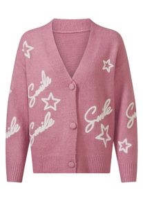 Strickjacke Heine "Strickjacke Strickjacke", Damen, Gr. 4, rosa (altrosa), Single-Jersey, , Casual, V-Ausschnitt, Strickjacken Strickjacke