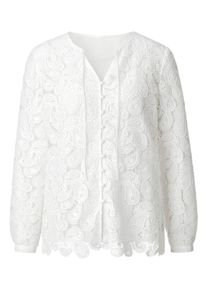 CR&Eacute;ATION L Klassische Bluse CREATION L "Spitzen-Bluse Spitzenbluse, blickdicht durch Baumwollfutter", Damen, Gr. 52, wei&szlig; (ecru), Web, Stoff, , Elegant, Rundhals, Blusen Klassische Bluse