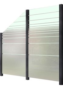 Zaun STAKET PRO, grau (anthrazit), Pfosten: 3 Stk., Aluminium, Glas, Zaunelemente, Zaun, Glaszaun, zwei Gl&auml;ser und seitlicher Abschr&auml;gung zum Einbetonieren